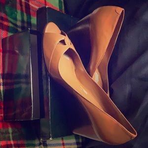 Size 11B Tan Open Toe Wedges